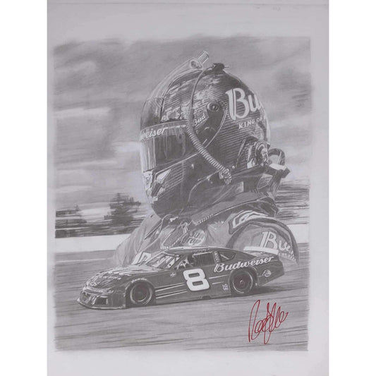 Dale Earnhardt Jr #8 Budweiser Late Model 22" x 28" Pencil Art Print by artist Robb Scott