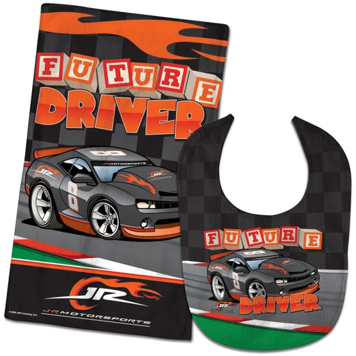 JR Motorsports Future Driver Bib and Burp Cloth Set