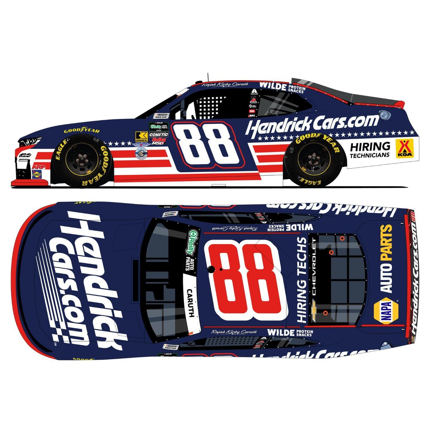 Autographed Rajah Caruth #88 2026 HendrickCars.com Patriotic 1:24 HO Die-Cast