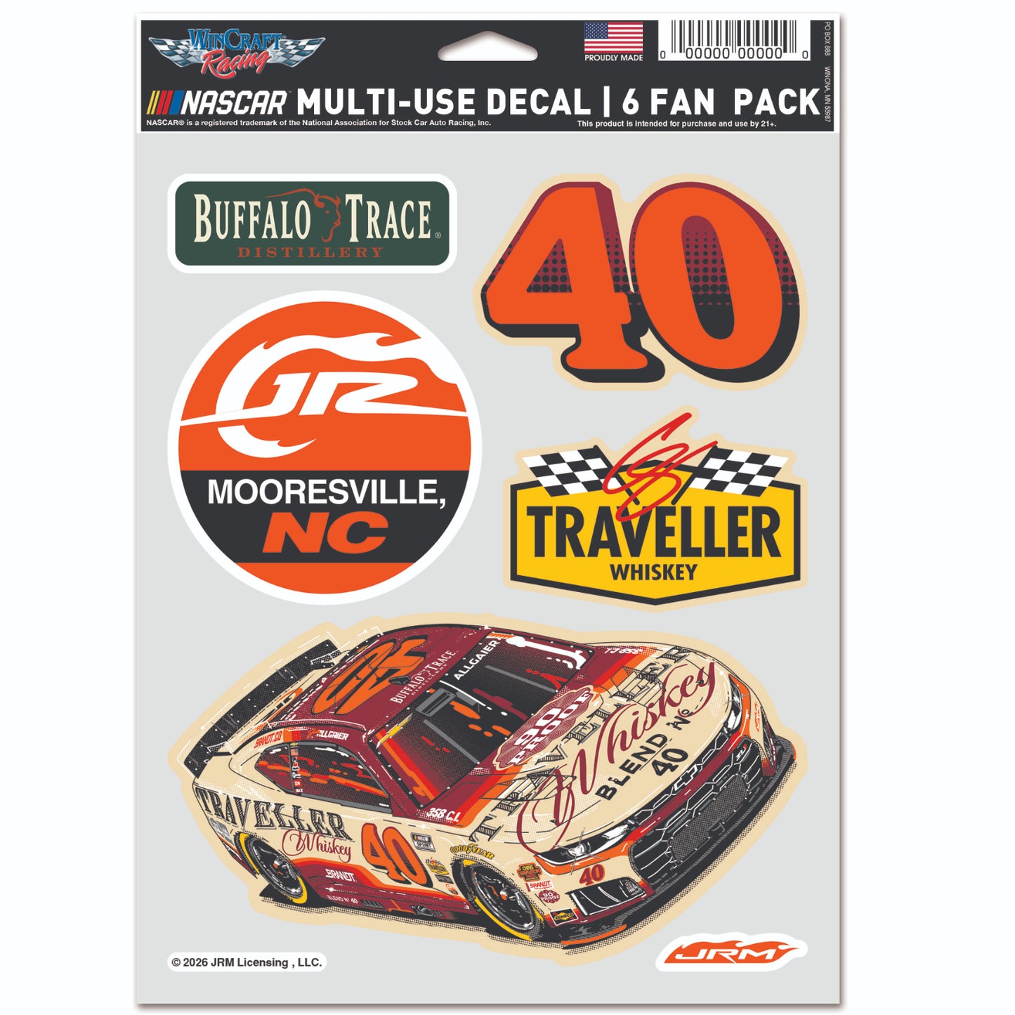 Justin Allgaier #40 2026 Traveller Whiskey Fan Pack Decal Set