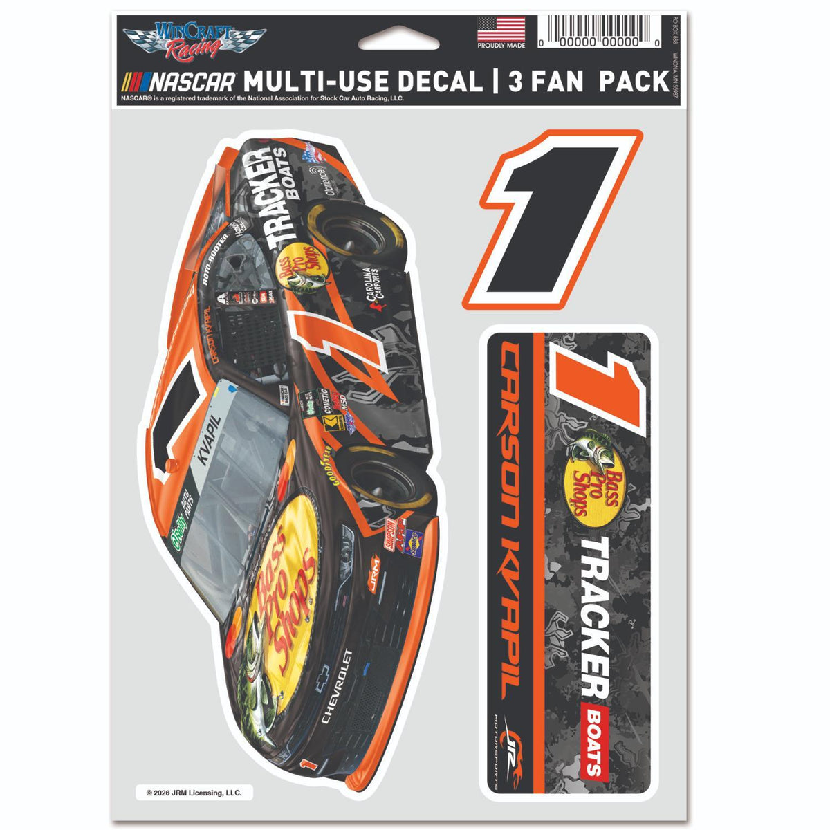 Carson Kvapil #1 Bass Pro Shops Multi-Use 3 Fan Pack Decal Set