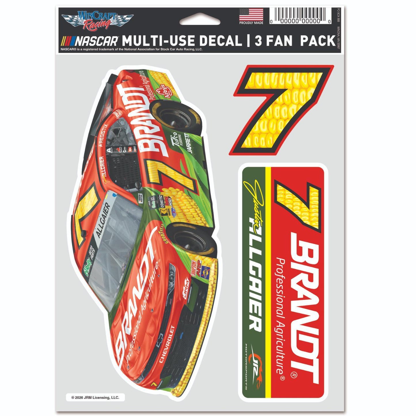 Justin Allgaier #7 2026 Brandt Multi-Use 3 Fan Pack Decal Set