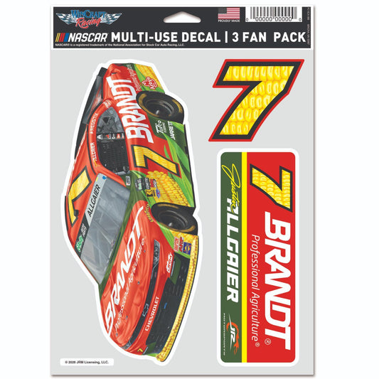 Justin Allgaier #7 2026 Brandt Multi-Use 3 Fan Pack Decal Set