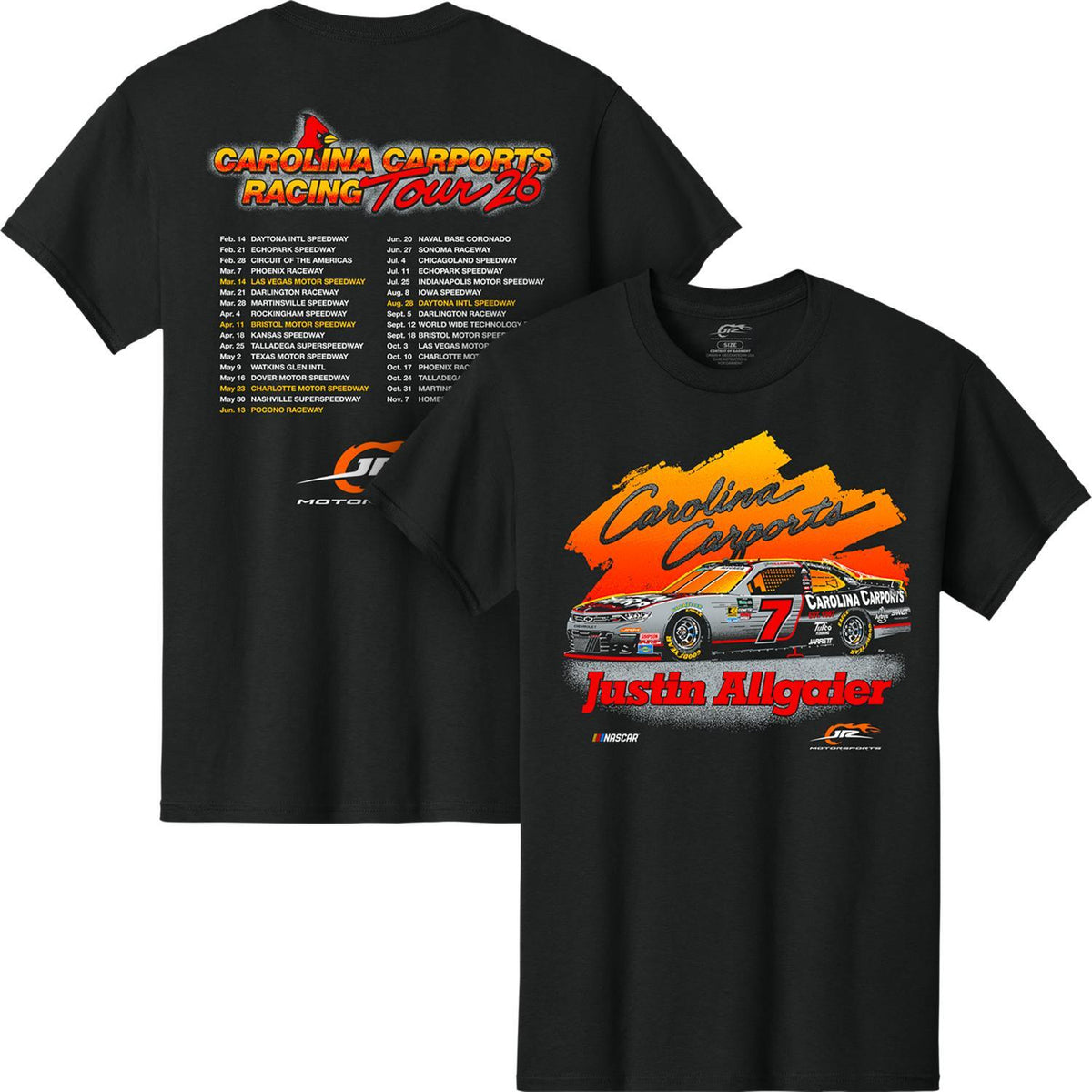 Justin Allgaier #7 Carolina Carports Racing Tour T-shirt